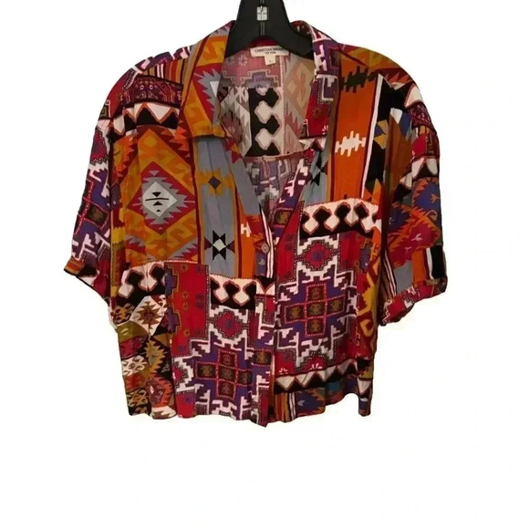 Christian Siriano women’s button down cropped geometric print size L - Picture 1 of 10